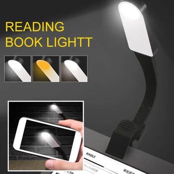Перезаряжаемая Книжная лампа Mini 7 LED для чтения, 3-Уровневая теплая холодная белая Гибкая лампа с легким зажимом для чтения, ночная лампа для чтения в постели