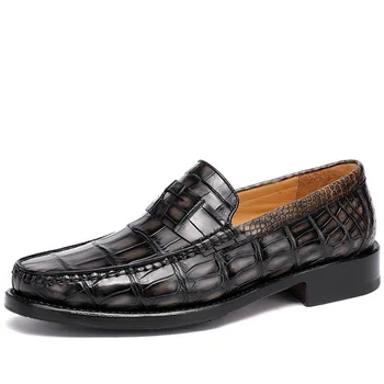 Мужские серые модельные туфли Goodyear Craft ручной работы из натуральной крокодиловой кожи, мужские лоферы без застежки из натуральной экзотической кожи аллигатора