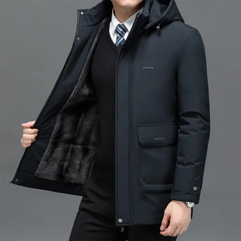 Зимняя мужская модная Съемная кепка, Утолщенная плюшевая офисная одежда, Топ с длинным рукавом, Молодежная куртка с хлопковой подкладкой, Пальто 2023 года для мужчин