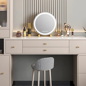 Хранение Роскошный Туалетный столик Фарфоровая Зеркальная консоль со светодиодной подсветкой, Шкаф для туалетного столика, Мобильная мебель Mueble De Dormitorio, Спальня 47