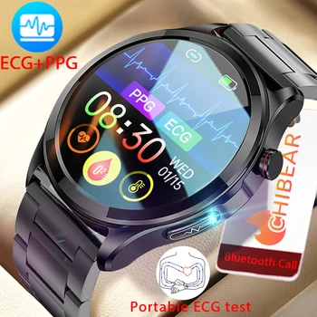 2023 Новый ЭКГ + PPG Bluetooth Вызов Смарт-часы Мужские IP68 Водонепроницаемый Фитнес-трекер Мужские Часы Неинвазивный уровень Глюкозы в крови Smartwatch