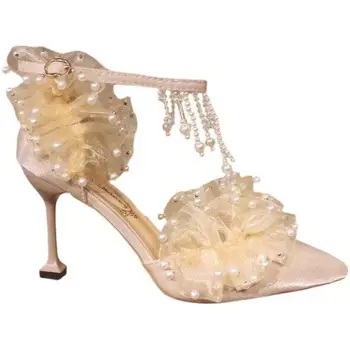 Милые бежевые кисточки с острыми краями, милые оригинальные туфли принцессы с жемчугом в стиле ретро в стиле Лолиты на высоком каблуке