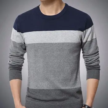 Шикарные мужские Пуловеры с цветным блоком, круглым вырезом, Длинным рукавом, приталенный пуловер, блузка, вязаный свитер