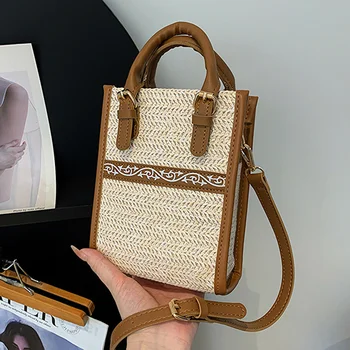 2023 Летняя Новая Соломенная сумка через плечо, квадратные сумки, Дизайнерские сумки через плечо для женщин, маленькая сумка с верхней ручкой