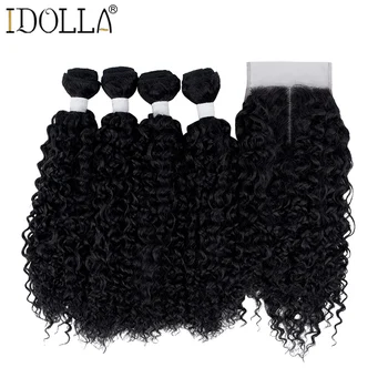 Плетение из синтетических волос 16 дюймов, 5 шт./лот, Афро-кудрявые Пучки вьющихся волос с застежкой, Синтетические наращивание волос для чернокожих женщин