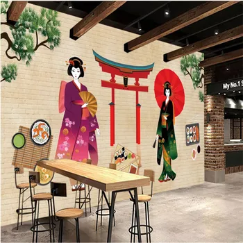 Ручная роспись Ретро Дамских фигурок, Фон для суши-ресторана, Настенная роспись, обои, Промышленный Декор, Обои Papel De Parede 3D