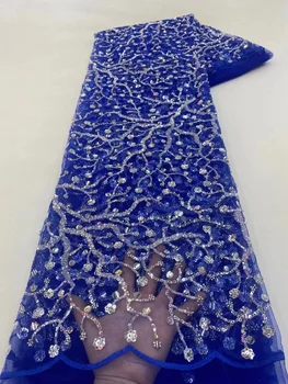 Королевская Синяя Африканская Кружевная Ткань С Блестками Кружевная Ткань ручной Работы 2023 Вышивка Французские Кружевные Ткани Для Нигерийского Свадебного Вечернего Шитья
