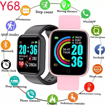 Новые смарт-часы Y68, цифровые спортивные часы Bluetooth, мониторинг артериального давления, сердечного ритма, умный браслет D20, музыка для смартфонов