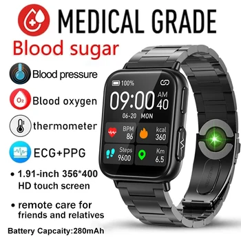 Безболезненное неинвазивное сахара в крови смарт-часы для мужчин ЭКГ PPG по Bluetooth часы для здоровья кровяное давление спортивные умные часы GlucometerWatch