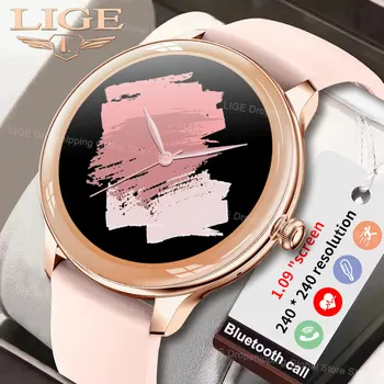 Lige Новые Смарт-Часы с Bluetooth-Вызовом, Водонепроницаемые 1,09 ”Экран, Термометр для сердечного ритма, Женские Часы Для Android IOS, Умные Часы, Женские
