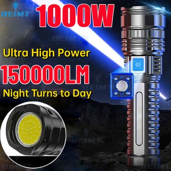 150000LM 1000W Самые мощные светодиодные фонари, тактический фонарь, встроенный аккумулятор емкостью 18650 мАч, аварийные прожекторы на сверхдальних расстояниях