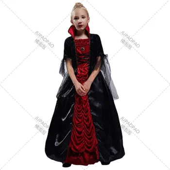 Хэллоуин Маленькая Девочка Ужасающий Костюм Королевы Вампиров Макияж Бал Ролевой Костюм Хэллоуин Онлайн Живое Представление