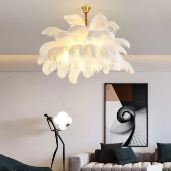 Современный подвесной светильник с серым пером Подходит для гостиной, столовой, спальни, кухонного островного подвесного светильника