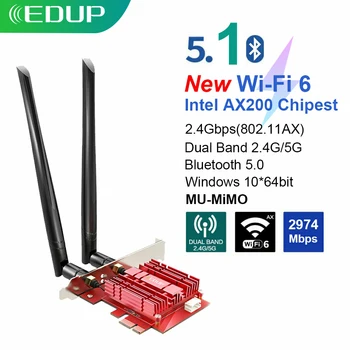 EDUP EP-9636GS 3000 М Двухдиапазонный 802.11AX WiFi 6 AX200 PCI-e PCI Express Сетевая карта Bluetooth 5.1 PCI WiFi Адаптер для Windows