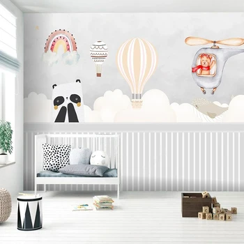 Изготовленное на заказ фото 3D Современная Скандинавская Мультяшная Панда На воздушном шаре Фон Детской Комнаты Обои Papel Pintado Paid Tapety
