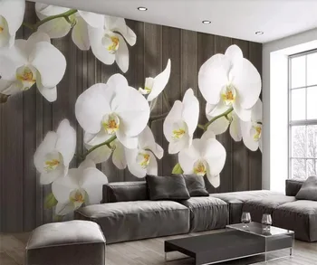 beibehang Пользовательские 3D обои бабочка цветок орхидеи древесное зерно современное минималистичное украшение живопись гостиная 3D обои