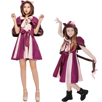 Костюм Алисы в Стране чудес из Аниме, женское фиолетовое платье, костюм Чеширского кота для косплея, костюм родителей и детей на Хэллоуин