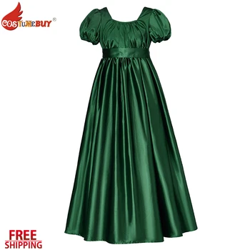 Costumebuy Женское платье в стиле Регентства, атласное платье с пышным коротким рукавом и поясом, бальное платье для кино, костюм для косплея