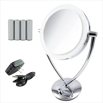 Зеркало для макияжа со светодиодной подсветкой, 7,5-дюймовая Столешница, 1X 5-Кратная Лупа с Регулируемой яркостью, Регулируемый Круг на 360 градусов, Двусторонний