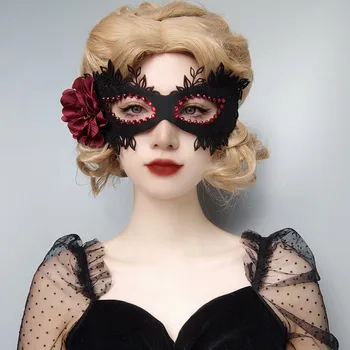 Сексуальные Женские Черные кружевные маски для глаз с цветами и перьями для маскарадной вечеринки, танцевальный костюм на Хэллоуин, украшение для нижнего белья на половину лица