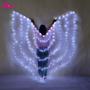 Ruoru Аксессуары для Танца живота для девочек, Детские светодиодные крылья с регулируемыми палочками, реквизит для выступлений, сияющие светодиодные крылья для Танца живота